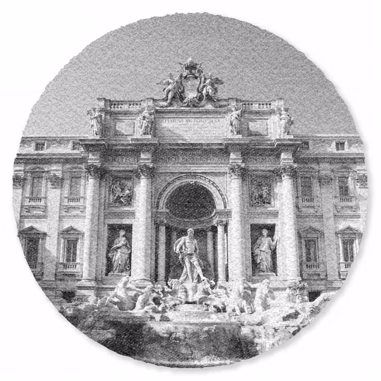 Teppich - Brunnen – Skulpturen – Architektur – Schwarz-Weiß - Fontein - Beelden - Architectuur - Zwart-wit Vloerkleed Rond klein