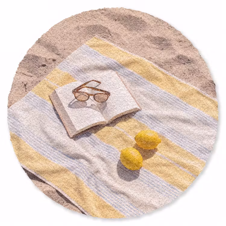 Teppich - Buch – Sonnenbrille – Strand – Sommer – Gelb - Boek - Zonnebril - Strand - Zomer - Geel Vloerkleed Rond klein