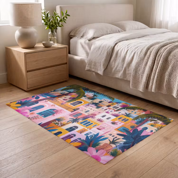 Kleurrijk - Roze - Oranje - Geel - Bloemen Vloerkleed Rechthoek klein -atmosphere_sfeer3_global