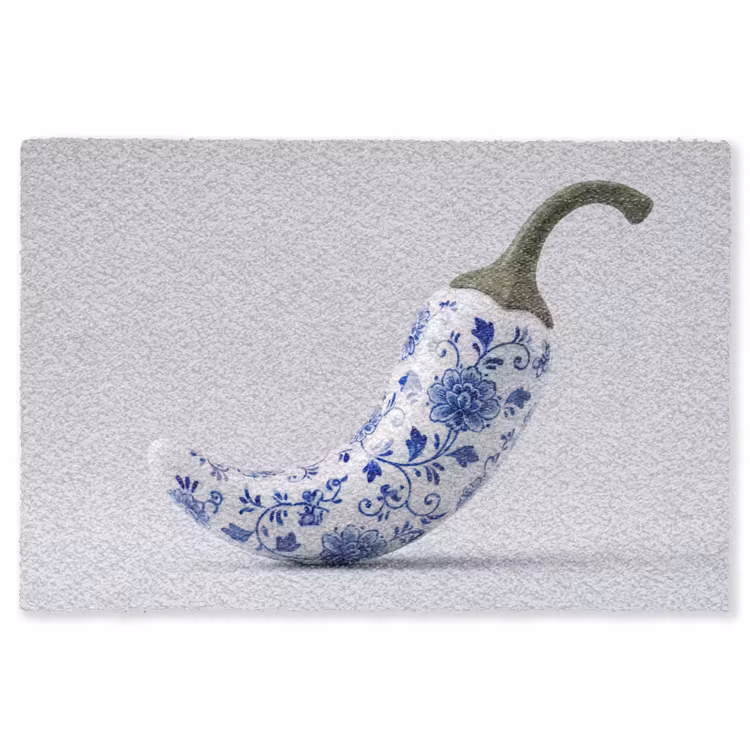 Chilipeper - Keramiek - Blauw Vloerkleed Rechthoek klein -3d