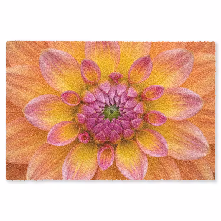 Dahlia - Bloem - Oranje Vloerkleed Rechthoek klein -3d