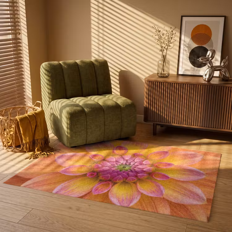 Dahlia - Bloem - Oranje Vloerkleed Rechthoek klein -atmosphere_sfeer1_global