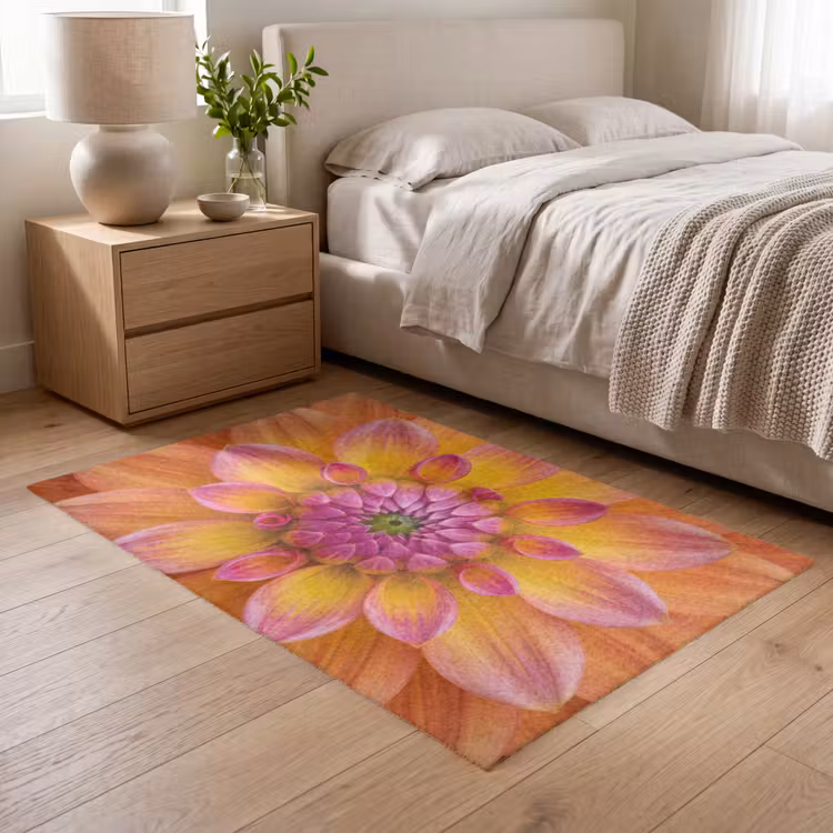 Dahlia - Bloem - Oranje Vloerkleed Rechthoek klein -atmosphere_sfeer3_global