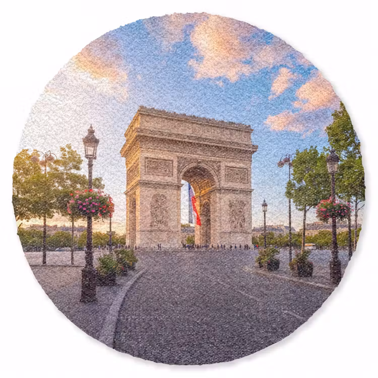 Teppich - Denkmal – Paris – Sonnenuntergang – Architektur – Gold - Monument - Parijs - Zonsondergang - Architectuur - Goud Vloerkleed Rond klein