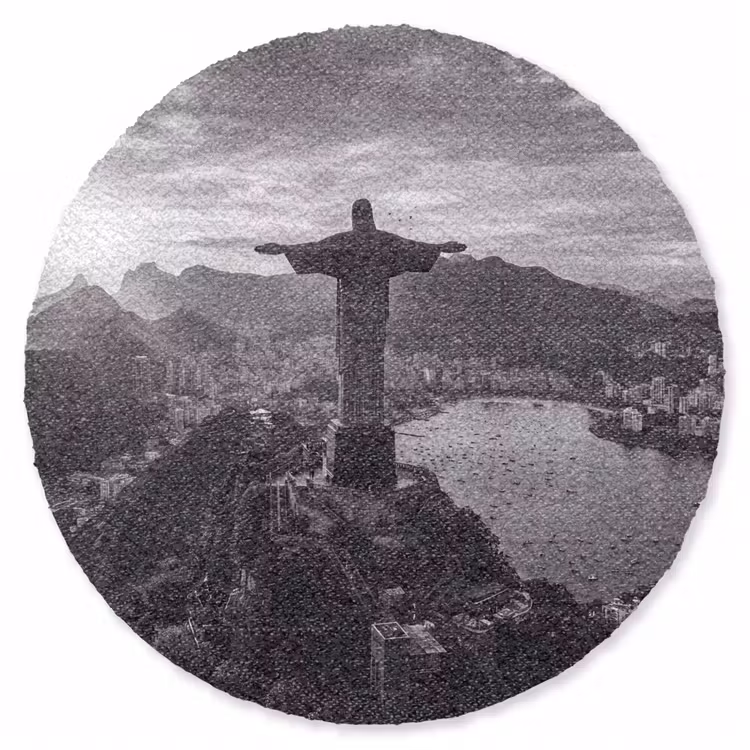Teppich - Denkmal – Stadtansicht – Landschaft – Schwarz-Weiß - Monument - Stadsgezicht - Landschap - Zwart-wit Vloerkleed Rond klein