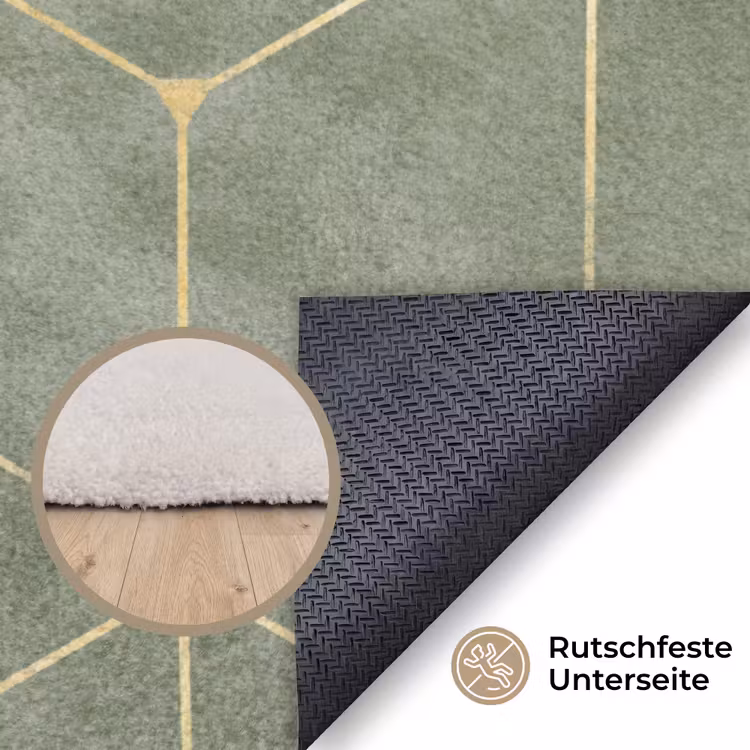 Subtiel - Geometrisch - Goud - Groen Vloerkleed Rechthoek klein 1091 -uniquesellingpoint_antislip_DE_DE