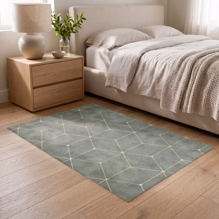 Subtiel - Geometrisch - Goud - Groen Vloerkleed Rechthoek klein 1091 -atmosphere_sfeer3_global
