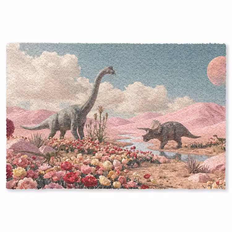 Teppich - Dinosaurier – Rosa – Landschaft - Dinosaurus - Roze - Landschap Vloerkleed Rechthoek klein