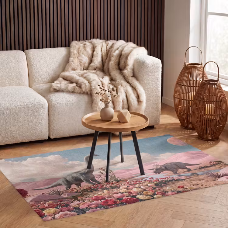 Teppich - Dinosaurier – Rosa – Landschaft - Dinosaurus - Roze - Landschap Vloerkleed Rechthoek klein