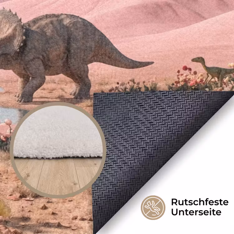 Teppich - Dinosaurier – Rosa – Landschaft - Dinosaurus - Roze - Landschap Vloerkleed Rechthoek klein