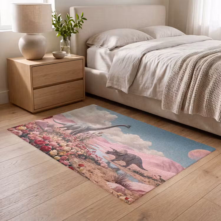 Teppich - Dinosaurier – Rosa – Landschaft - Dinosaurus - Roze - Landschap Vloerkleed Rechthoek klein