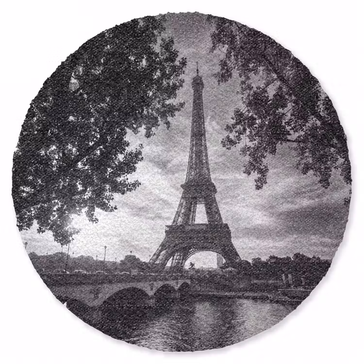 Teppich - Eiffelturm – Paris – Fluss – Architektur – Schwarz-Weiß - Eiffeltoren - Parijs - Rivier - Architectuur - Zwart-wit Vloerkleed Rond klein