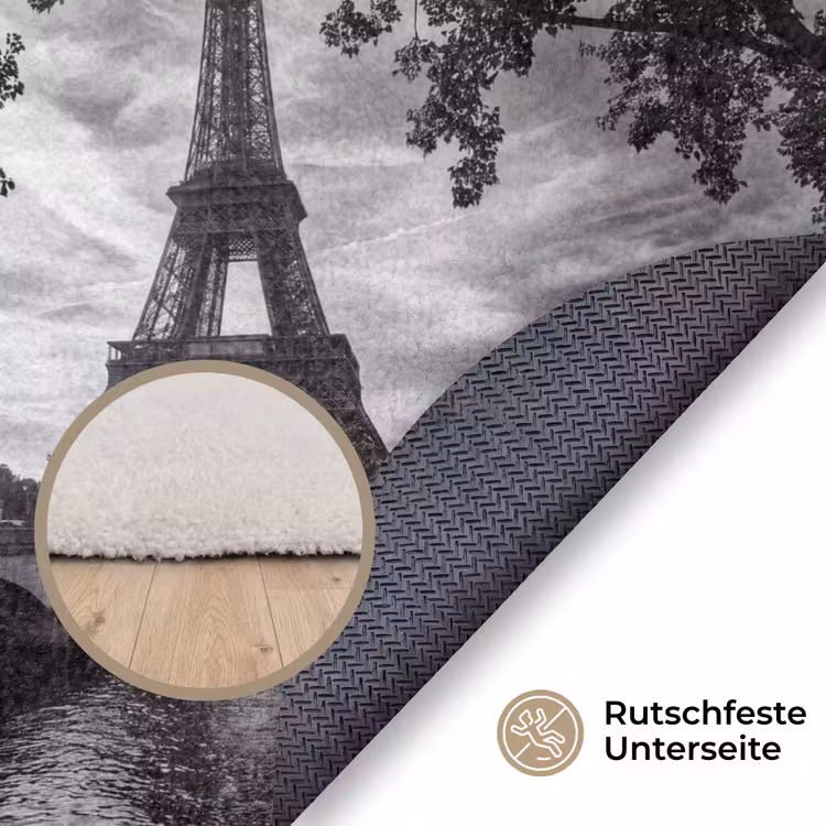 Teppich - Eiffelturm – Paris – Fluss – Architektur – Schwarz-Weiß - Eiffeltoren - Parijs - Rivier - Architectuur - Zwart-wit Vloerkleed Rond klein