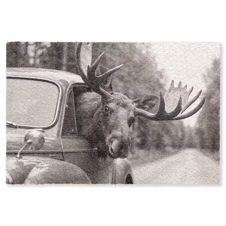 Eland - Auto - Gewei - Zwart - Wit Vloerkleed Rechthoek klein -3d