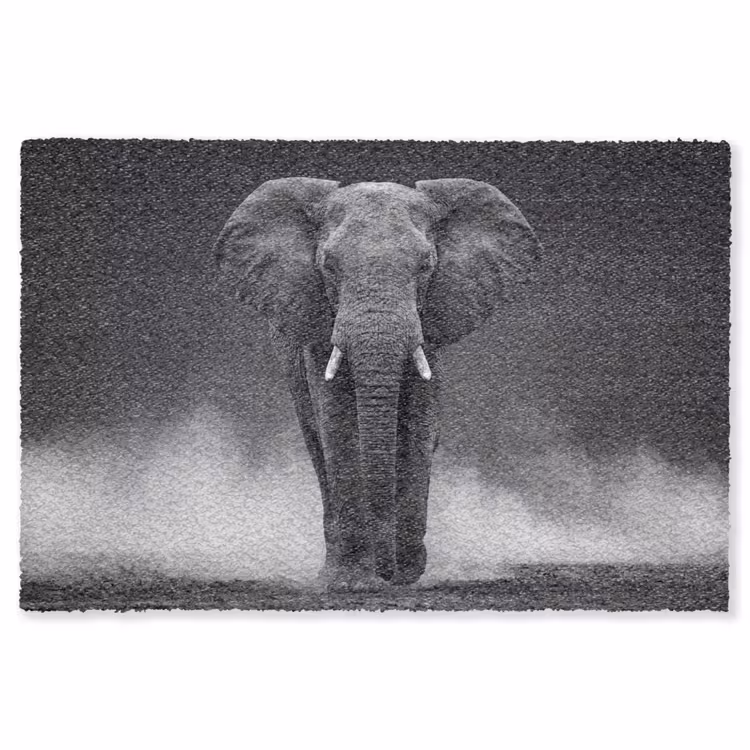 Olifant - Zwart - Wit - Rook Vloerkleed Rechthoek klein -3d