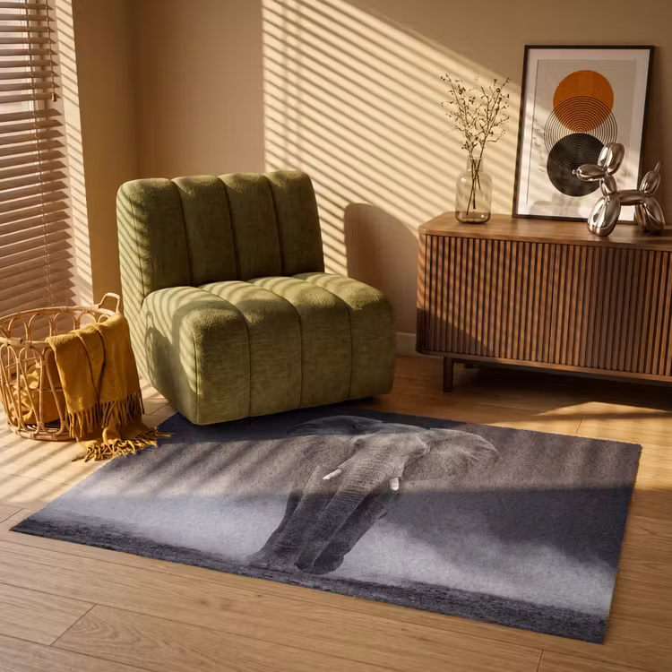Olifant - Zwart - Wit - Rook Vloerkleed Rechthoek klein -atmosphere_sfeer1_global