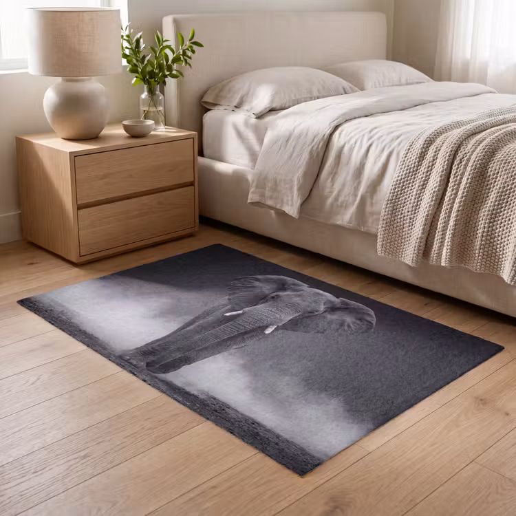 Olifant - Zwart - Wit - Rook Vloerkleed Rechthoek klein -atmosphere_sfeer3_global