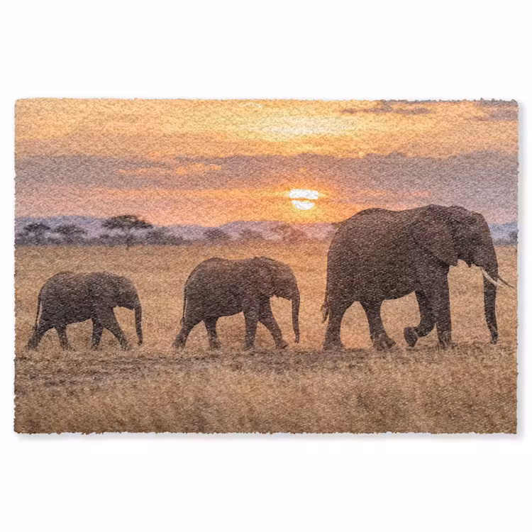 Olifanten - Savanne - Zonsondergang - Afrika - Warm Vloerkleed Rechthoek klein -3d