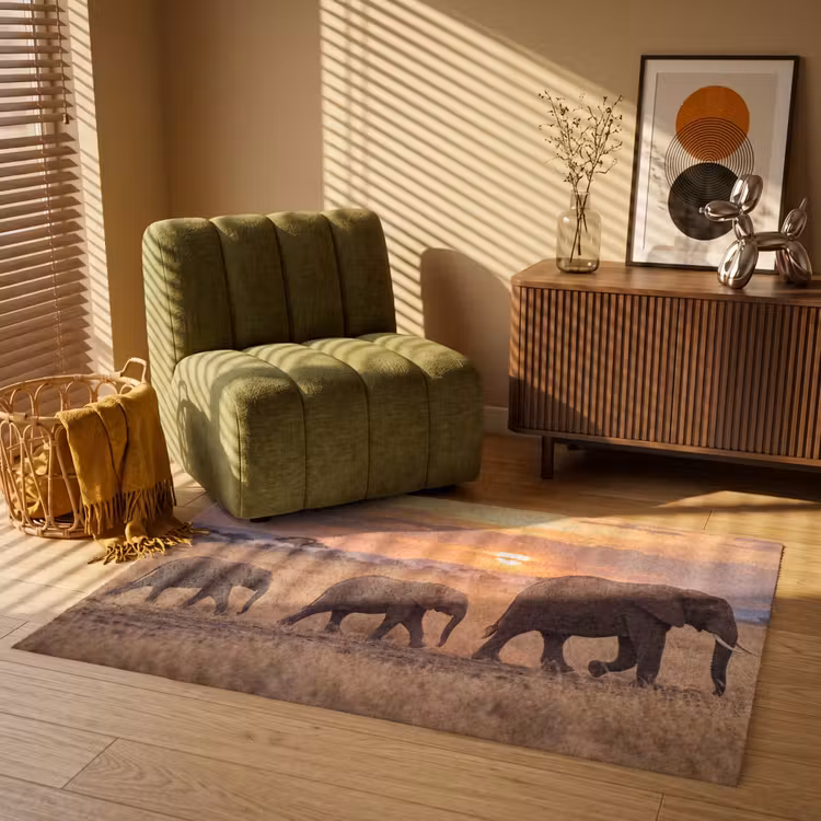 Olifanten - Savanne - Zonsondergang - Afrika - Warm Vloerkleed Rechthoek klein -atmosphere_sfeer1_global