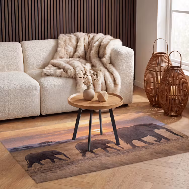 Olifanten - Savanne - Zonsondergang - Afrika - Warm Vloerkleed Rechthoek klein -atmosphere_sfeer2_global