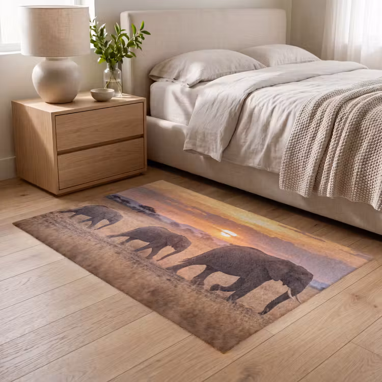 Olifanten - Savanne - Zonsondergang - Afrika - Warm Vloerkleed Rechthoek klein -atmosphere_sfeer3_global