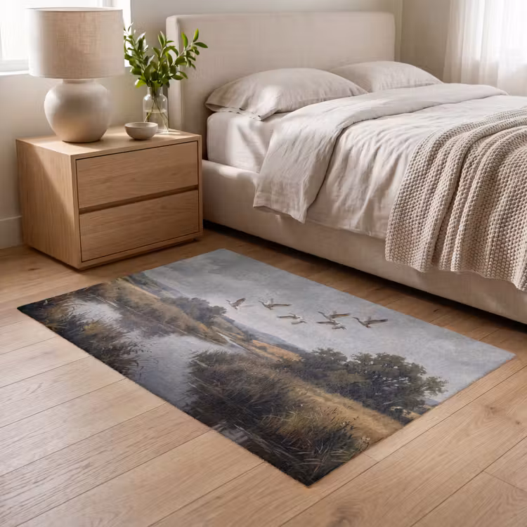Eenden - Rivier - Landschap - Vlucht - Nostalgisch Vloerkleed Rechthoek klein -atmosphere_sfeer3_global