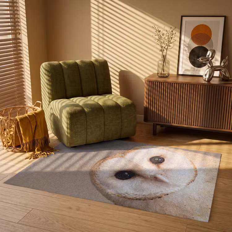 Uil - Bruin - Wit Vloerkleed Rechthoek klein -atmosphere_sfeer1_global