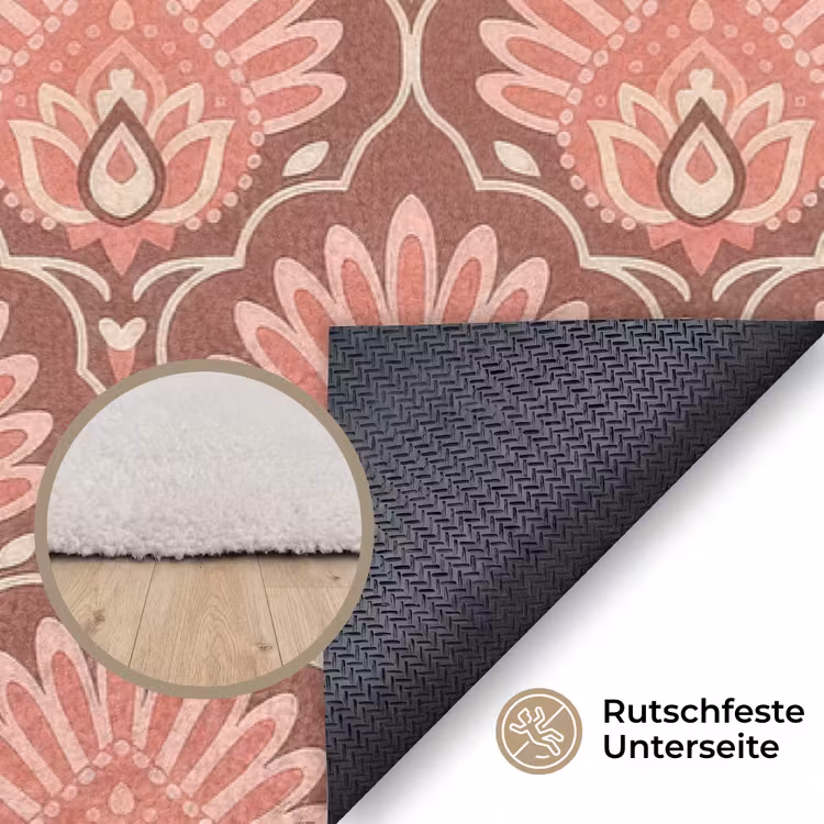 Waaiermotief - Patroon - Roze Vloerkleed Rechthoek klein -uniquesellingpoint_antislip_DE_DE
