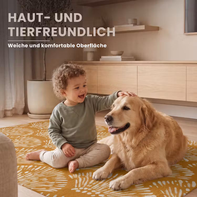 Waaierachtige motieven - Geel - Vintage Vloerkleed Rechthoek klein -uniquesellingpoint_zacht_DE