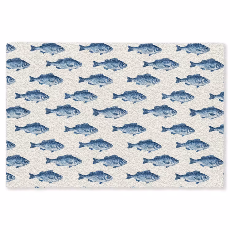 Vis - Patroon - Blauw Vloerkleed Rechthoek klein 1091 -3d