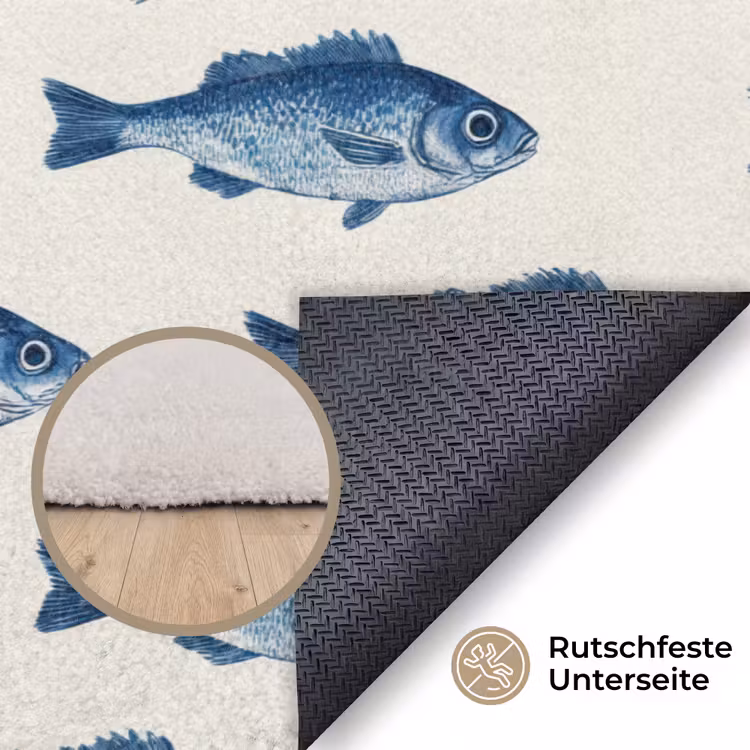 Vis - Patroon - Blauw Vloerkleed Rechthoek klein 1091 -uniquesellingpoint_antislip_DE_DE