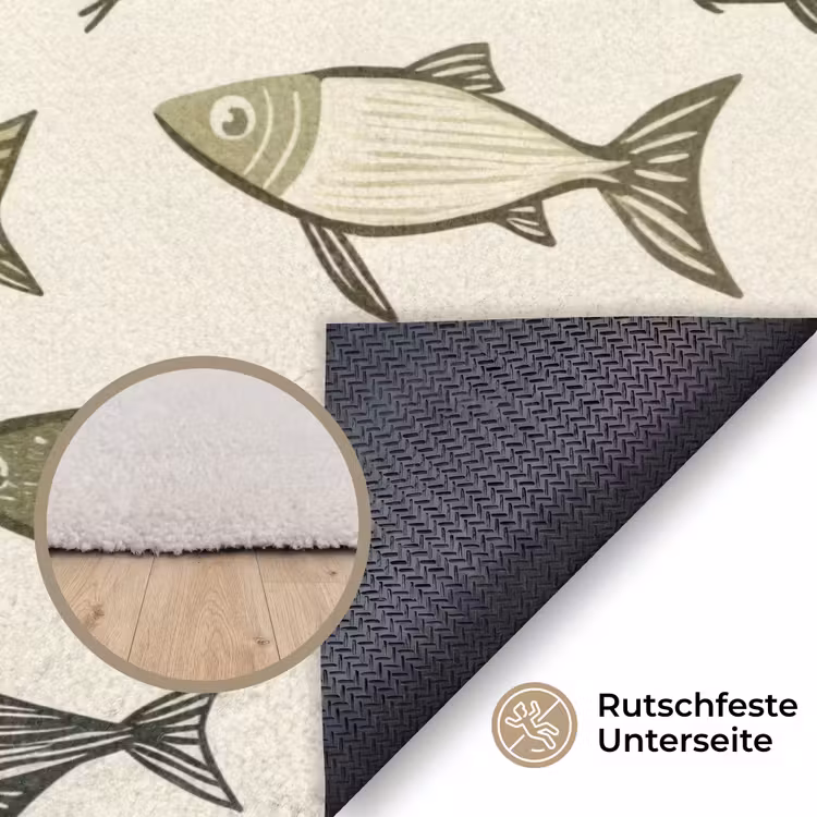 Vissen - Klassiek - Groen Vloerkleed Rechthoek klein 1091 -uniquesellingpoint_antislip_DE_DE