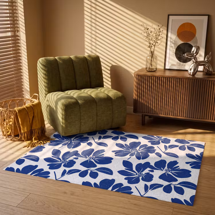 Floraal - Modern - Blauw Vloerkleed Rechthoek klein 1091 -atmosphere_sfeer1_global