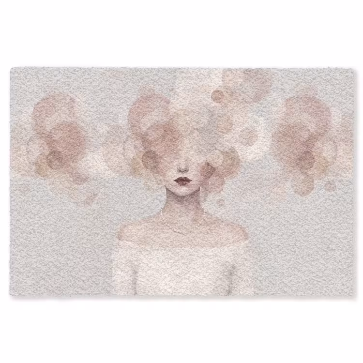 Vrouw - Cirkels - Beige Vloerkleed Rechthoek klein -3d
