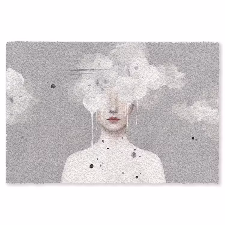 Vrouw - Wolk - Grijs Vloerkleed Rechthoek klein -3d