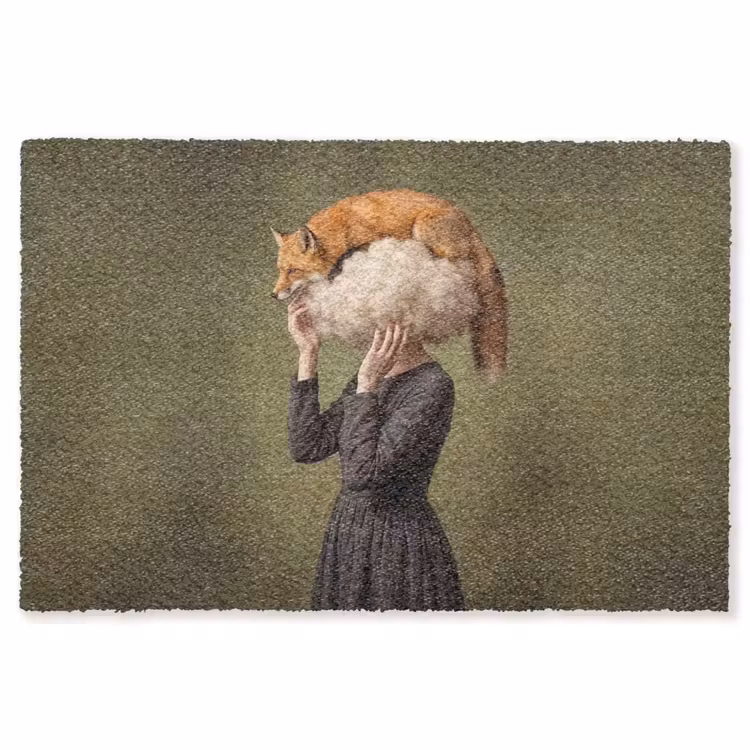 Vos - Surrealistisch - Groen Vloerkleed Rechthoek klein -3d