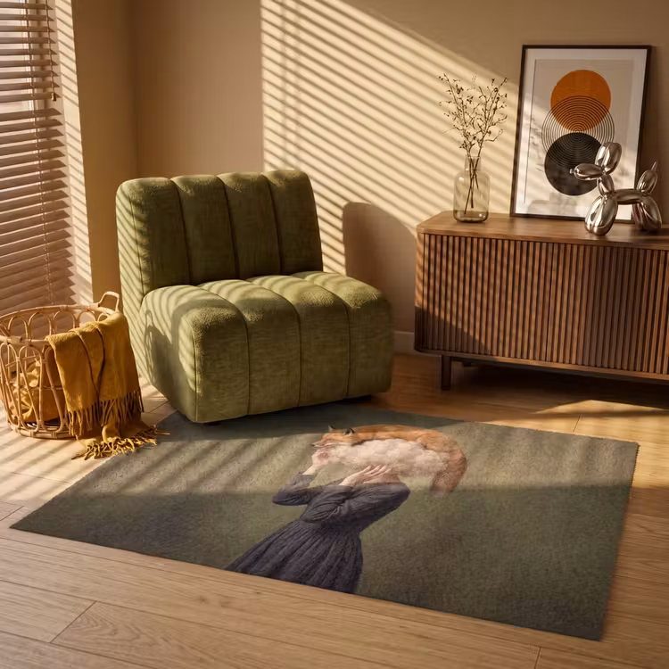 Vos - Surrealistisch - Groen Vloerkleed Rechthoek klein -atmosphere_sfeer1_global