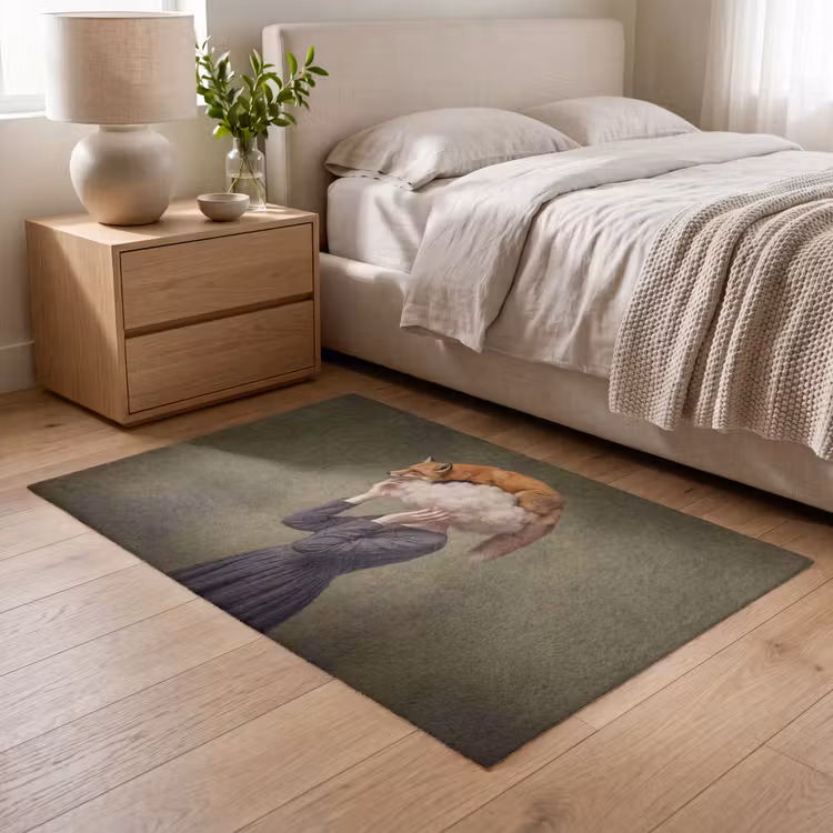 Vos - Surrealistisch - Groen Vloerkleed Rechthoek klein -atmosphere_sfeer3_global