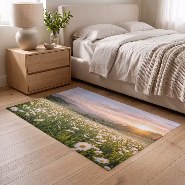 Madelief - Veld - Heuvels - Groen Vloerkleed Rechthoek klein -atmosphere_sfeer3_global