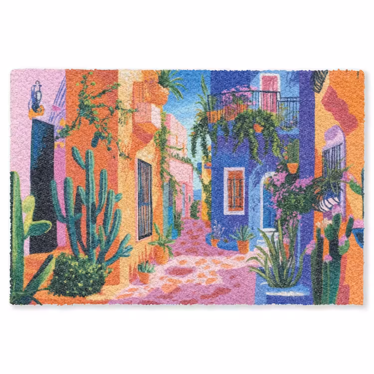 Geel - Blauw - Oranje - Huis Vloerkleed Rechthoek klein -3d