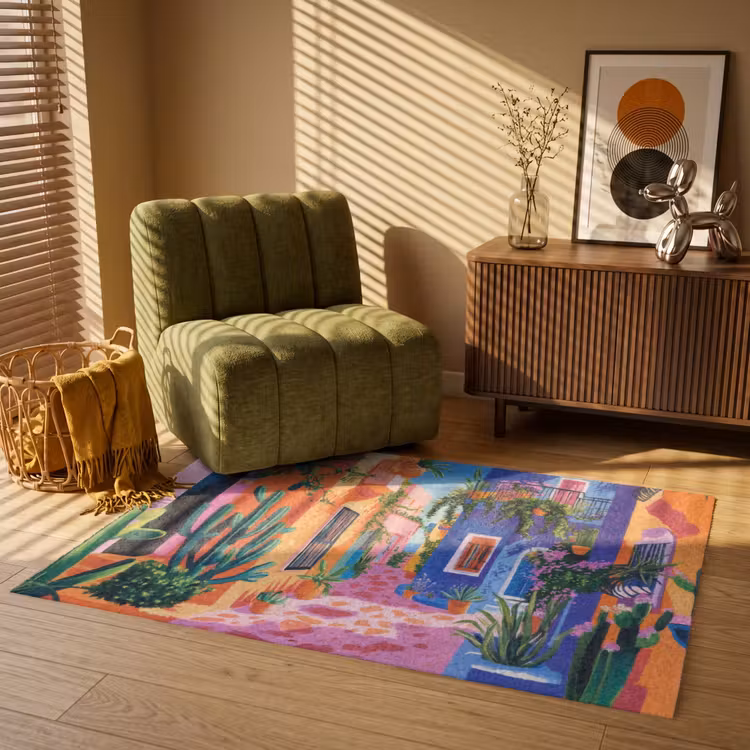 Geel - Blauw - Oranje - Huis Vloerkleed Rechthoek klein -atmosphere_sfeer1_global
