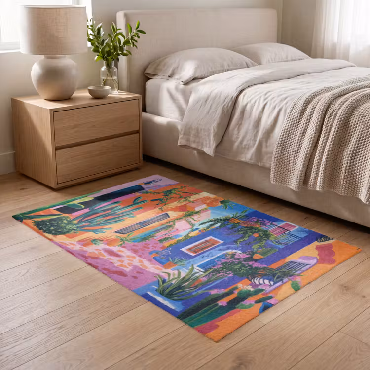 Geel - Blauw - Oranje - Huis Vloerkleed Rechthoek klein -atmosphere_sfeer3_global