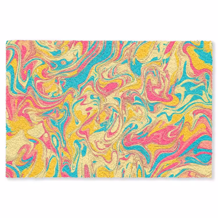 Geel - Roze - Blauw - Retro Vloerkleed Rechthoek klein -3d