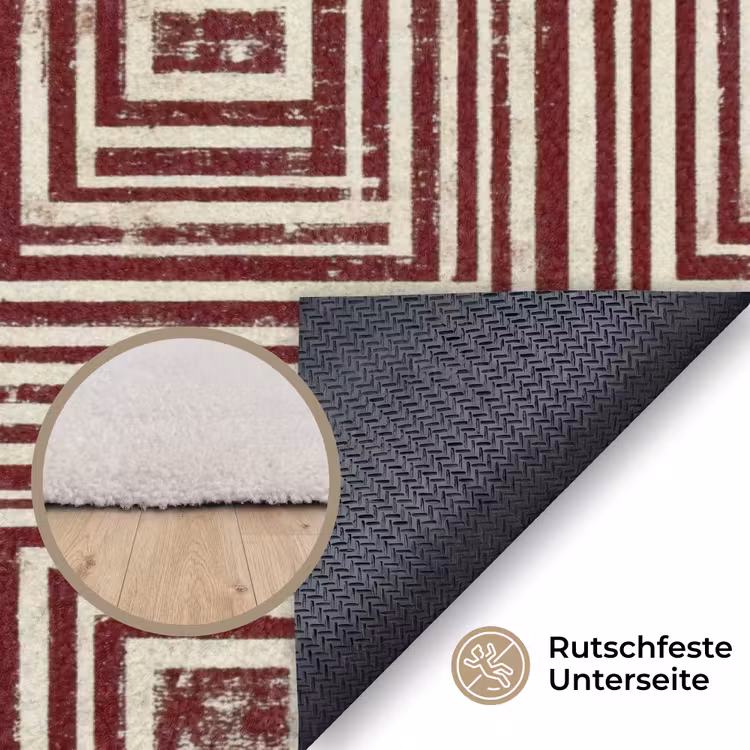 Geometrisch - Patroon - Rood Vloerkleed Rechthoek klein 1091 -uniquesellingpoint_antislip_DE_DE