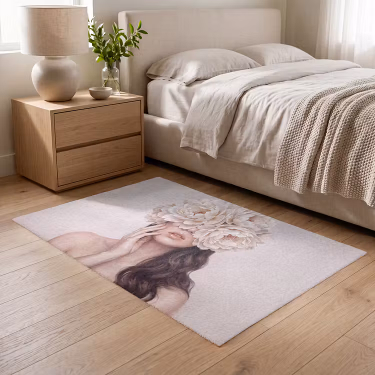 Gezicht - Pioenrozen - Crème Vloerkleed Rechthoek klein -atmosphere_sfeer3_global