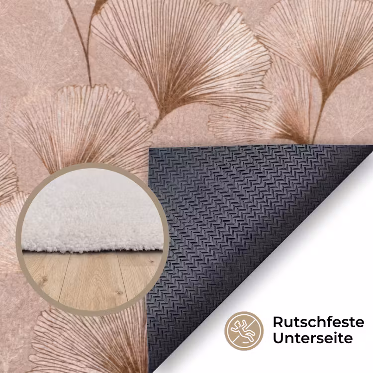 Ginkgo - Patroon - Roze Vloerkleed Rechthoek klein 1091 -uniquesellingpoint_antislip_DE_DE