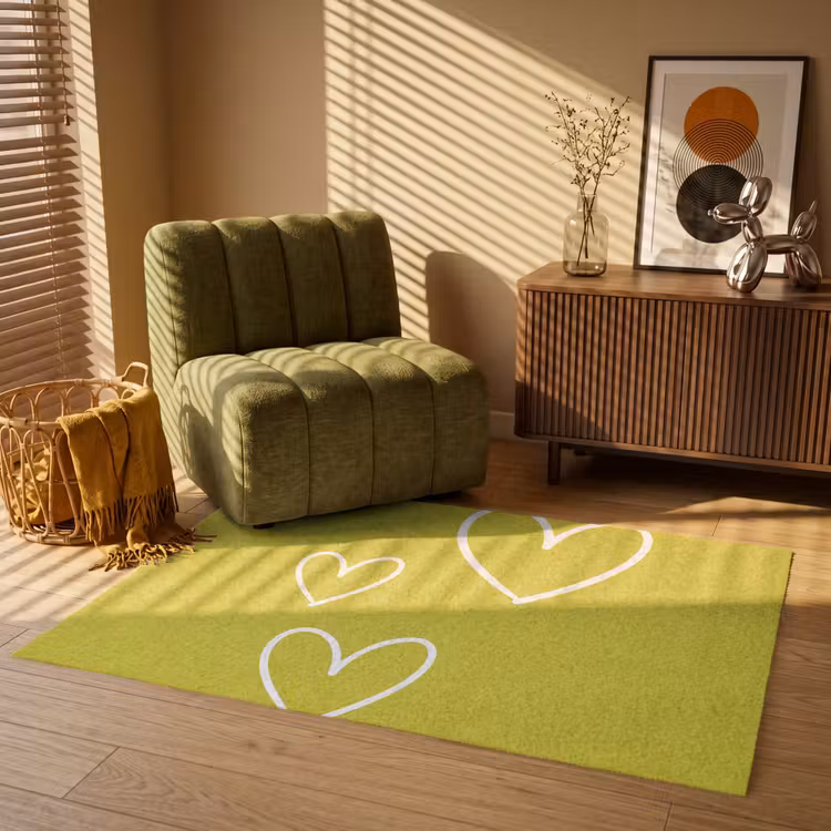 Groen - Hartjes - Wit Vloerkleed Rechthoek klein -atmosphere_sfeer1_global