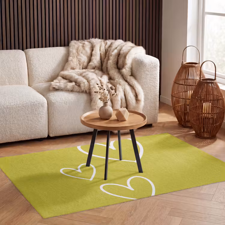 Groen - Hartjes - Wit Vloerkleed Rechthoek klein -atmosphere_sfeer2_global