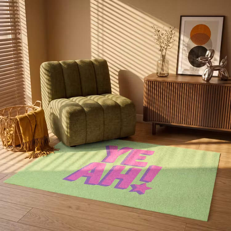 Groen - Neon - Quote Vloerkleed Rechthoek klein -atmosphere_sfeer1_global