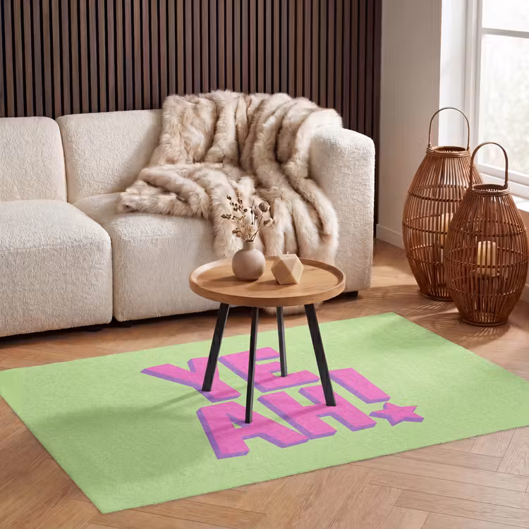 Groen - Neon - Quote Vloerkleed Rechthoek klein -atmosphere_sfeer2_global